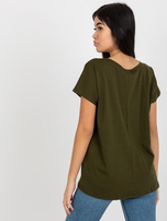 Hurtownia Khaki gładki t-shirt basic z dekoltem V Emory