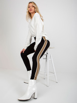 Hurt Czarno-beżowe gładkie legginsy na co dzień z lampasami