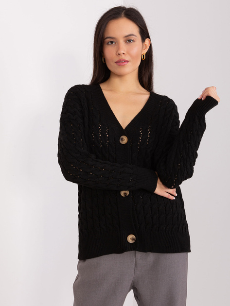 Hurt Czarny damski sweter rozpinany z dekoltem V
