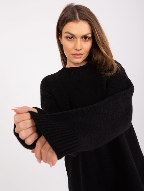 Hurtownia Czarna damska sukienka z dzianiny