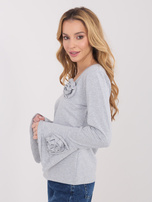 Szara bawełniana bluzka z dekoltem V