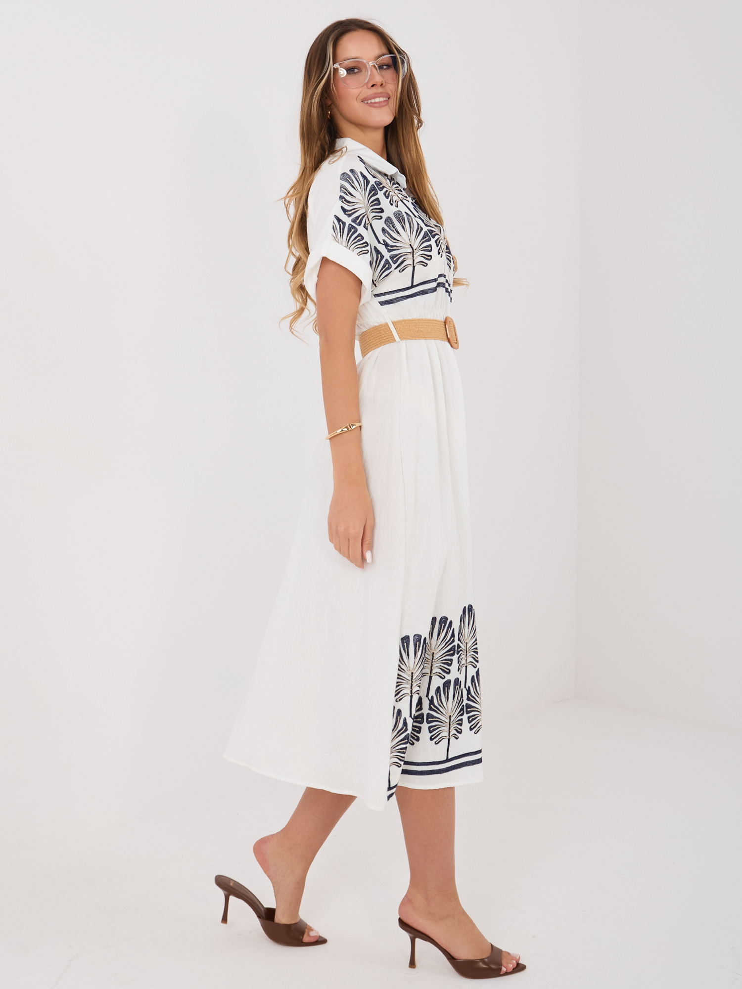 Granatowa midi koszulowa sukienka na lato