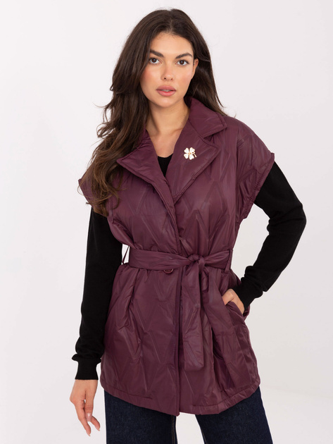 Bordowa pikowana kamizelka z paskiem RUE PARIS