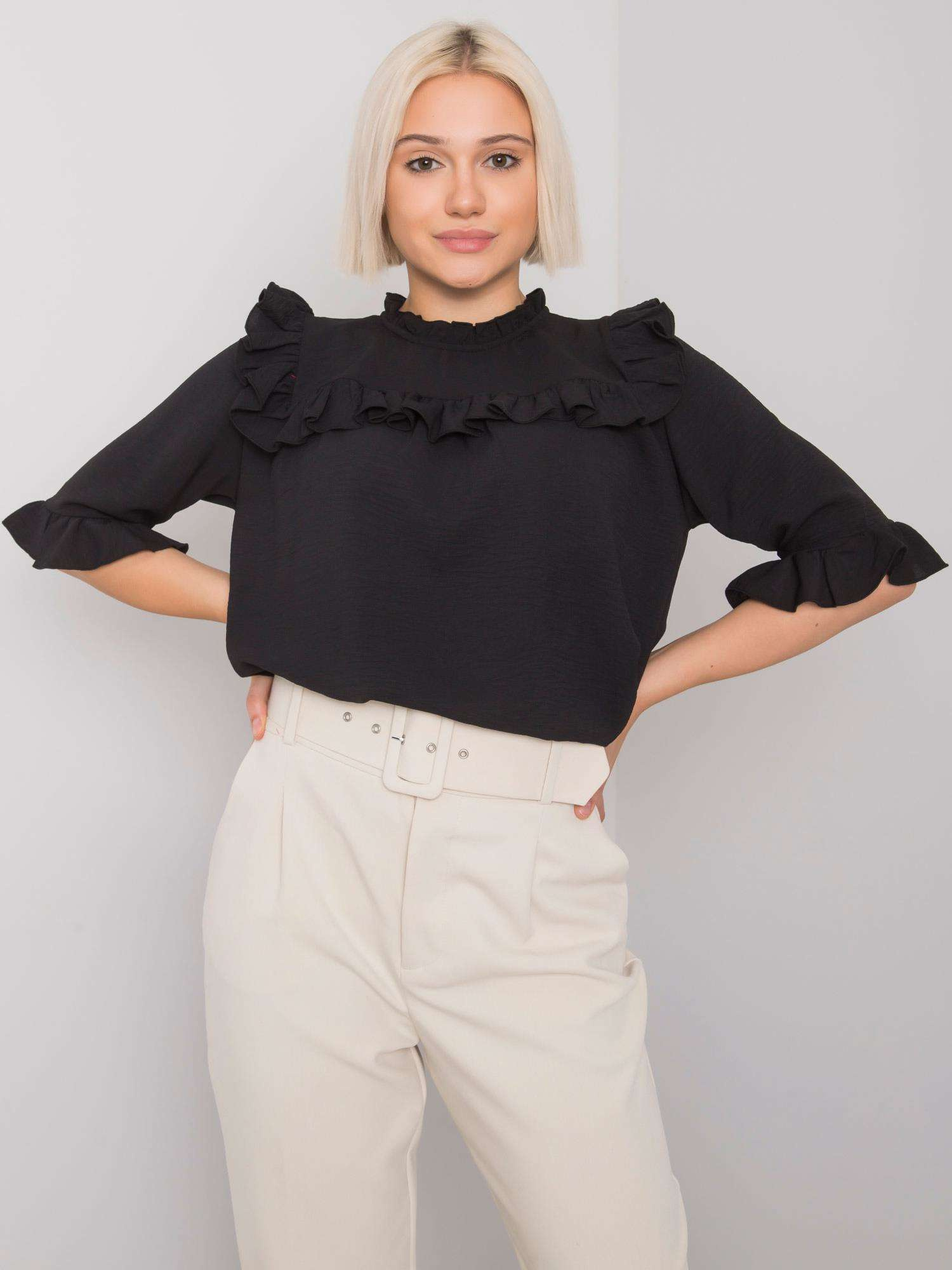 Black blouse with frills Limassol RUE PARIS
