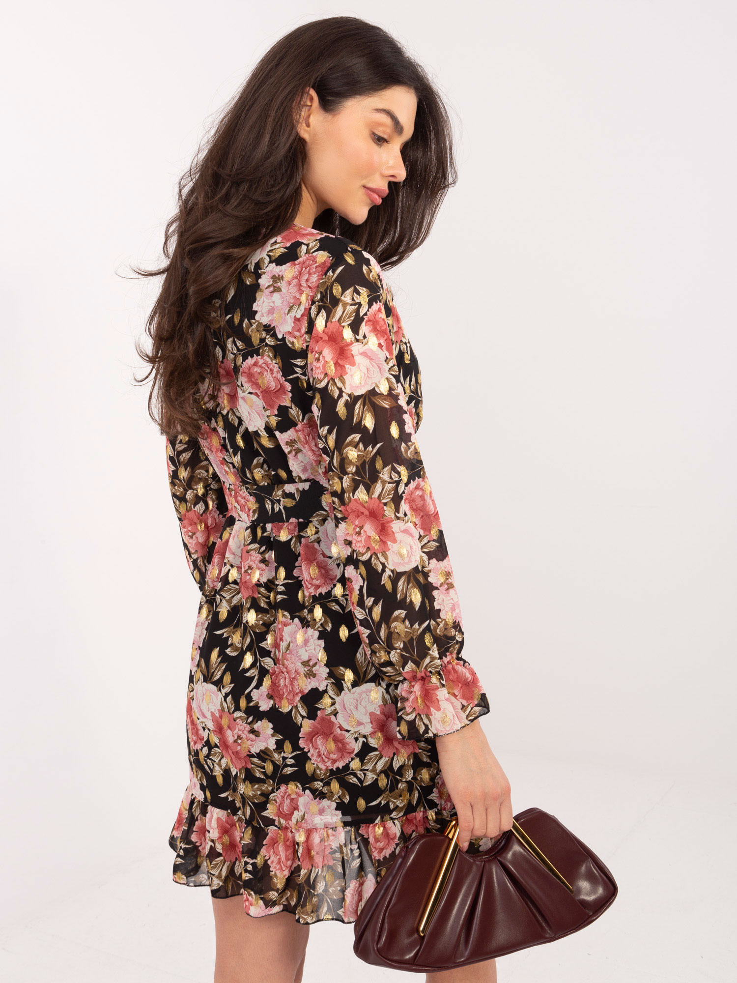 Schwarz-pinkes Kleid mit Volant Alisia.