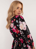 Hurtownia Czarna sukienka bombka z kwiatowym motywem