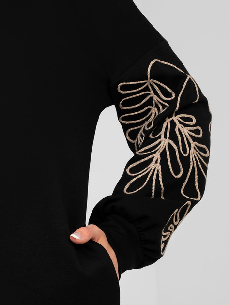 Czarna dresowa sukienka z bufiastymi rękawami RUE PARIS