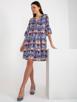 Hurt Fioletowa luźna sukienka we wzory z falbaną SUBLEVEL