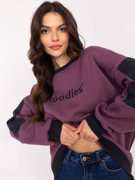 Hurt Ciemnofioletowa damska bluza bez kaptura z ociepleniem