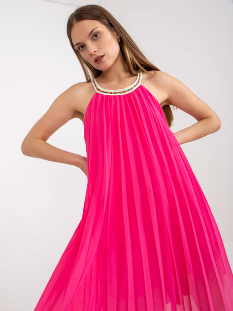 Fuksjowa mini plisowana sukienka one size na lato