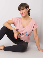 Brudnoróżowy t-shirt z nadrukiem Hollis