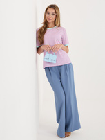 Fluo różowo-niebieski damski t-shirt w paski RUE PARIS