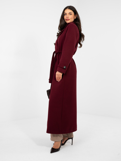 Ciemnobordowy dwurzędowy płaszcz z kieszeniami