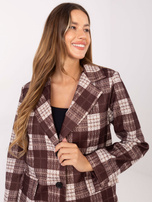 Czekoladowa jednorzędowa marynarka w kratę RUE PARIS 