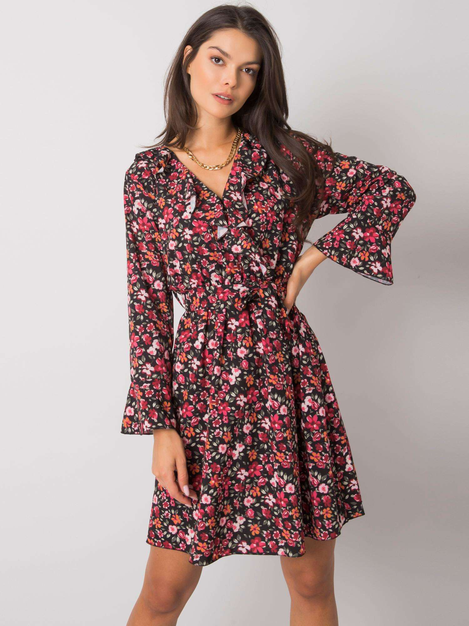Schwarz-rote Kleid mit Blumen Gracelynn.