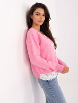 Rosa offene Strickjacke mit Wollanteil.