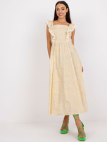 Żółta letnia sukienka z bawełny z printami