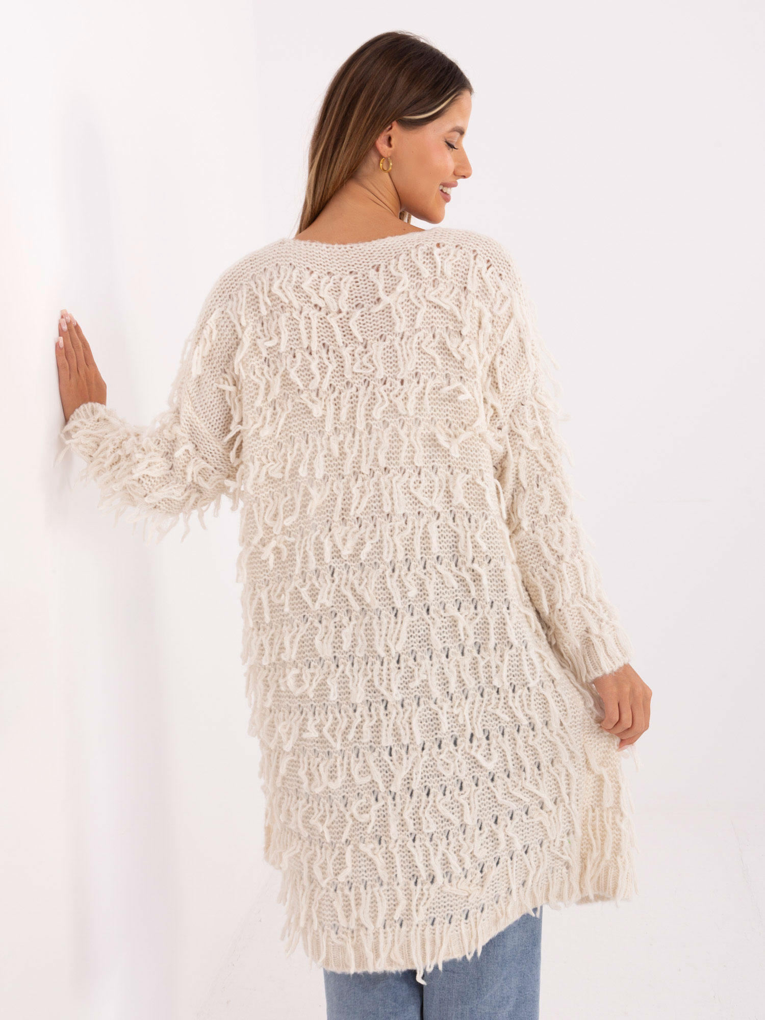 Helle beige Strickjacke ohne Verschluss RUE PARIS.