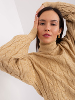 Hurt women's camel sweater with a turtleneck in braids.