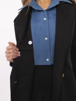 Czarny damski trencz z jeansową wstawką 