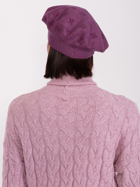 Hurt Ciemnofioletowy damski beret z dżetami