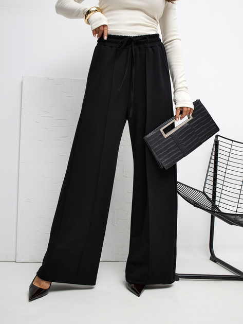 Czarne spodnie basic z szeroką nogawką RUE PARIS