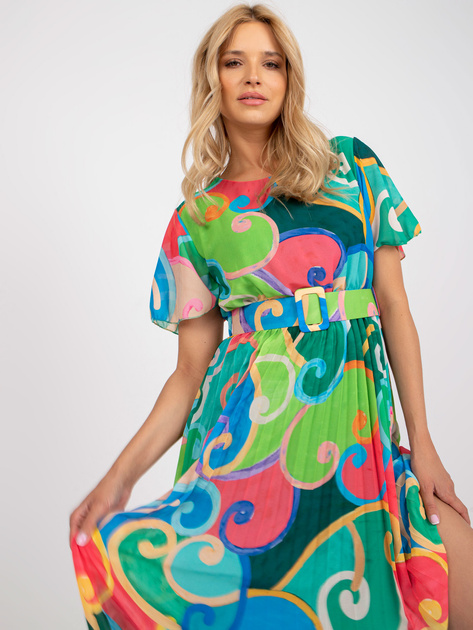 Zielona plisowana sukienka one size z krótkim rękawem