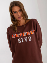 Hurt Ciemnobrązowa długa bluza z nadrukiem