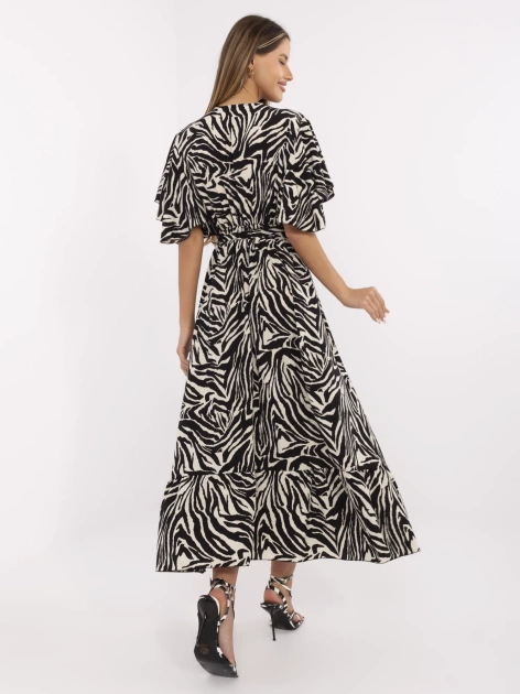 Ecru-czarna maxi sukienka w zebrę