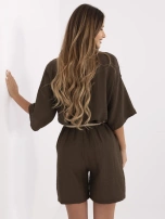 Dark brown shorts with a linen blend.