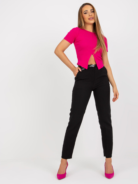 Hurtownia online Czarne proste spodnie z materiału z paskiem