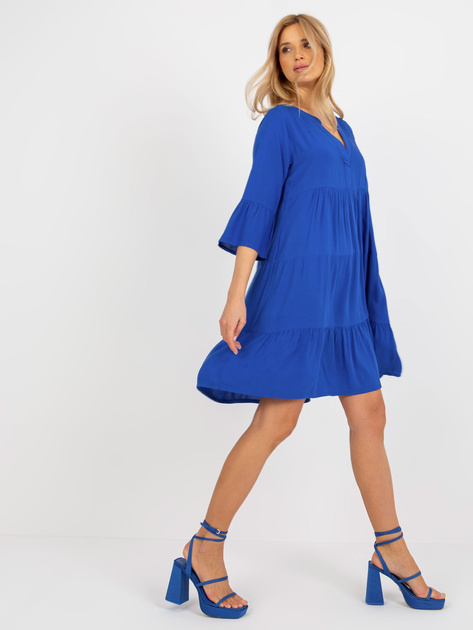 Hurt Kobaltowa sukienka z falbaną i rękawem 3/4 SUBLEVEL