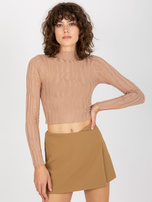 Hurt Ciemnobeżowy dopasowany krótki sweter ze stójką