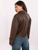 Brązowy krótki płaszcz z ekoskóry RUE PARIS