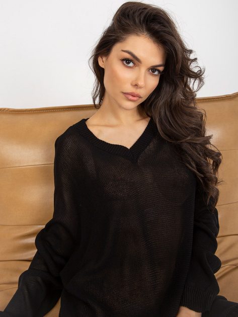 Hurt Czarna letnia sukienka dzianinowa z dekoltem V