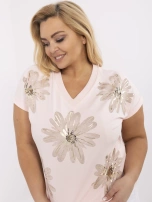 Jasnoróżowa bluzka plus size z krótkim rękawem