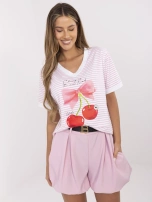 Różowo-biała bluzka z nadrukiem w owoce