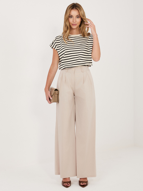 Beżowe spodnie palazzo z wysokim stanem RUE PARIS