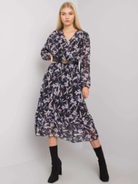 Granatowa sukienka midi z falbaną Mayra