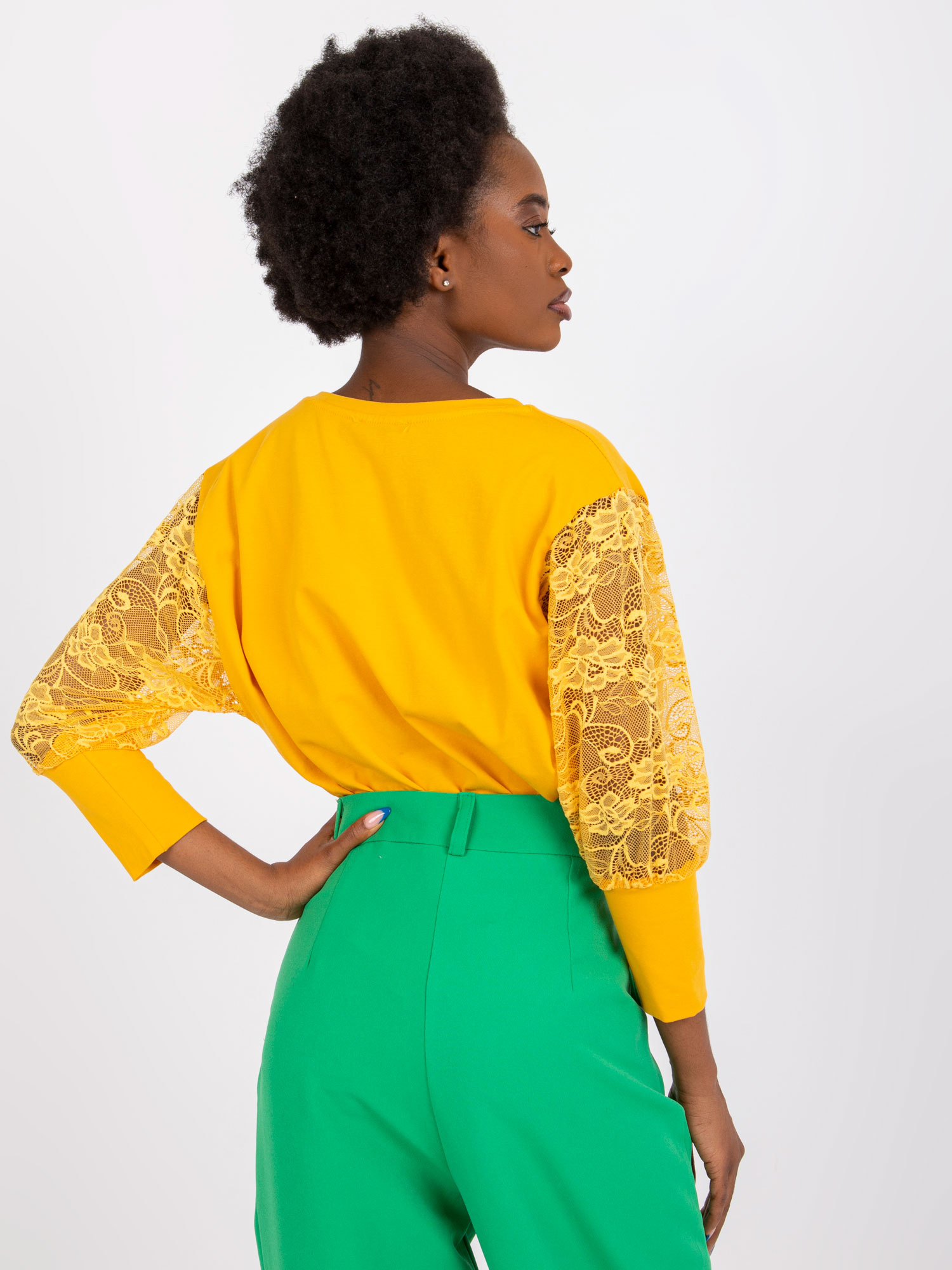 Bright orange blouse with lace sleeves Havana RUE PARIS.