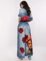 Niebieskie damskie spodnie palazzo z nadrukiem