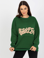 Hurt Ciemnozielona dresowa bluza bez kaptura z naszywkami 