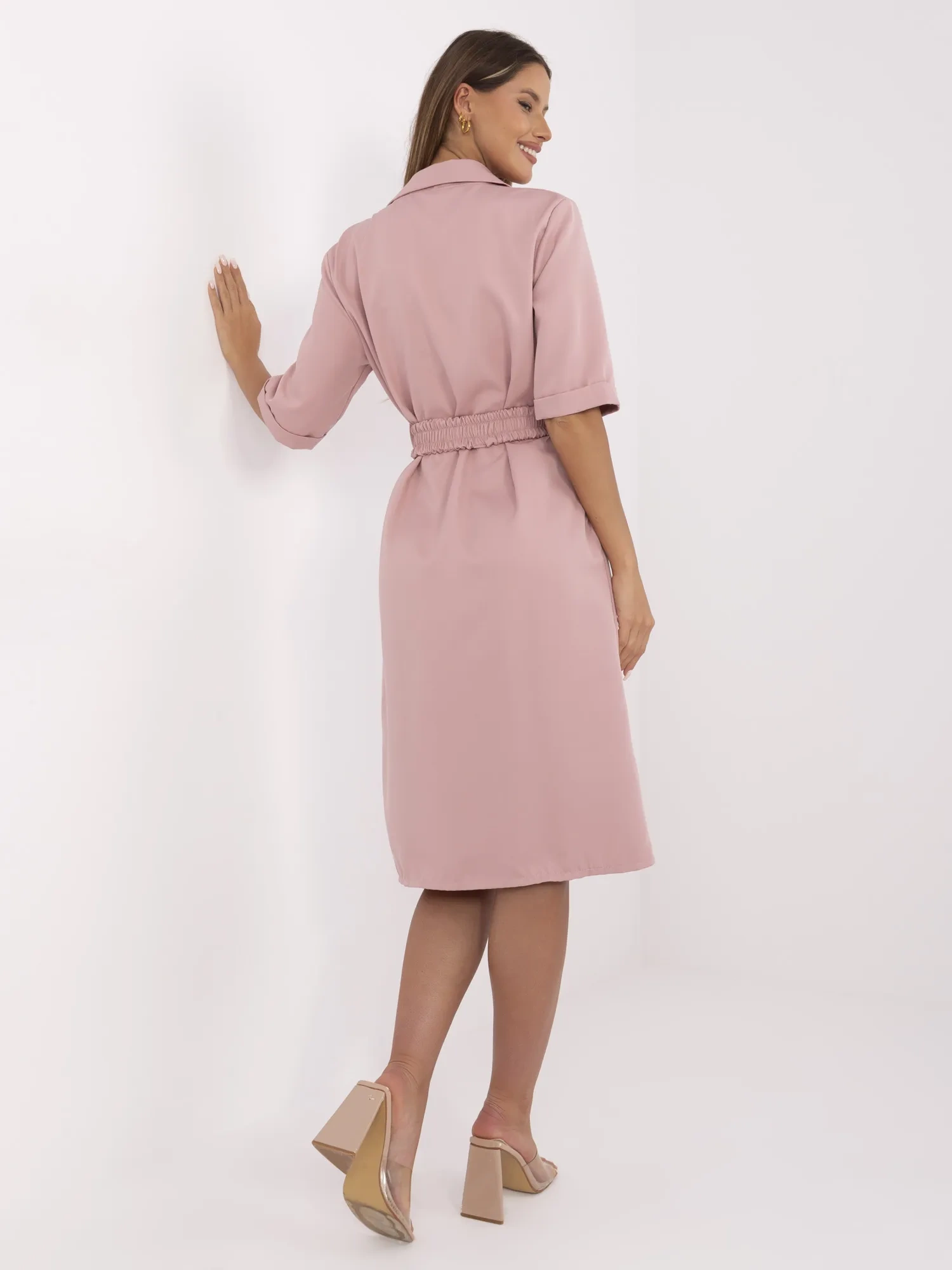 Dirty pink short-sleeved shirt dress.