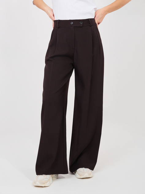 Czekoladowe szerokie spodnie z materiału RUE PARIS