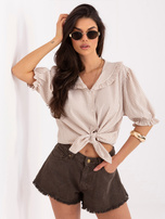 Ciemnobeżowa letnia koszula w kratkę 