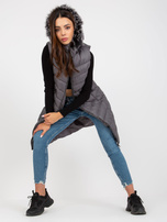 Hurt Ciemnoszara długa kamizelka puchowa z pikowaniem RUE PARIS 