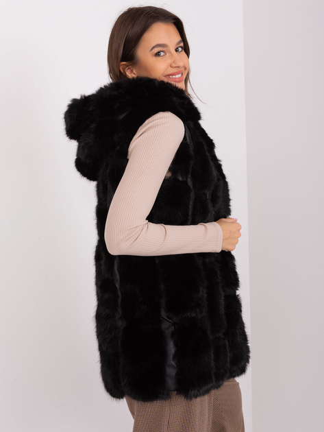 Hurt Czarna damska kamizelka futrzana z suwakiem