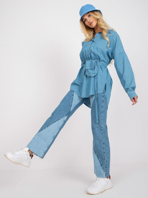 Niebieska długa koszula oversize z bawełny RUE PARIS