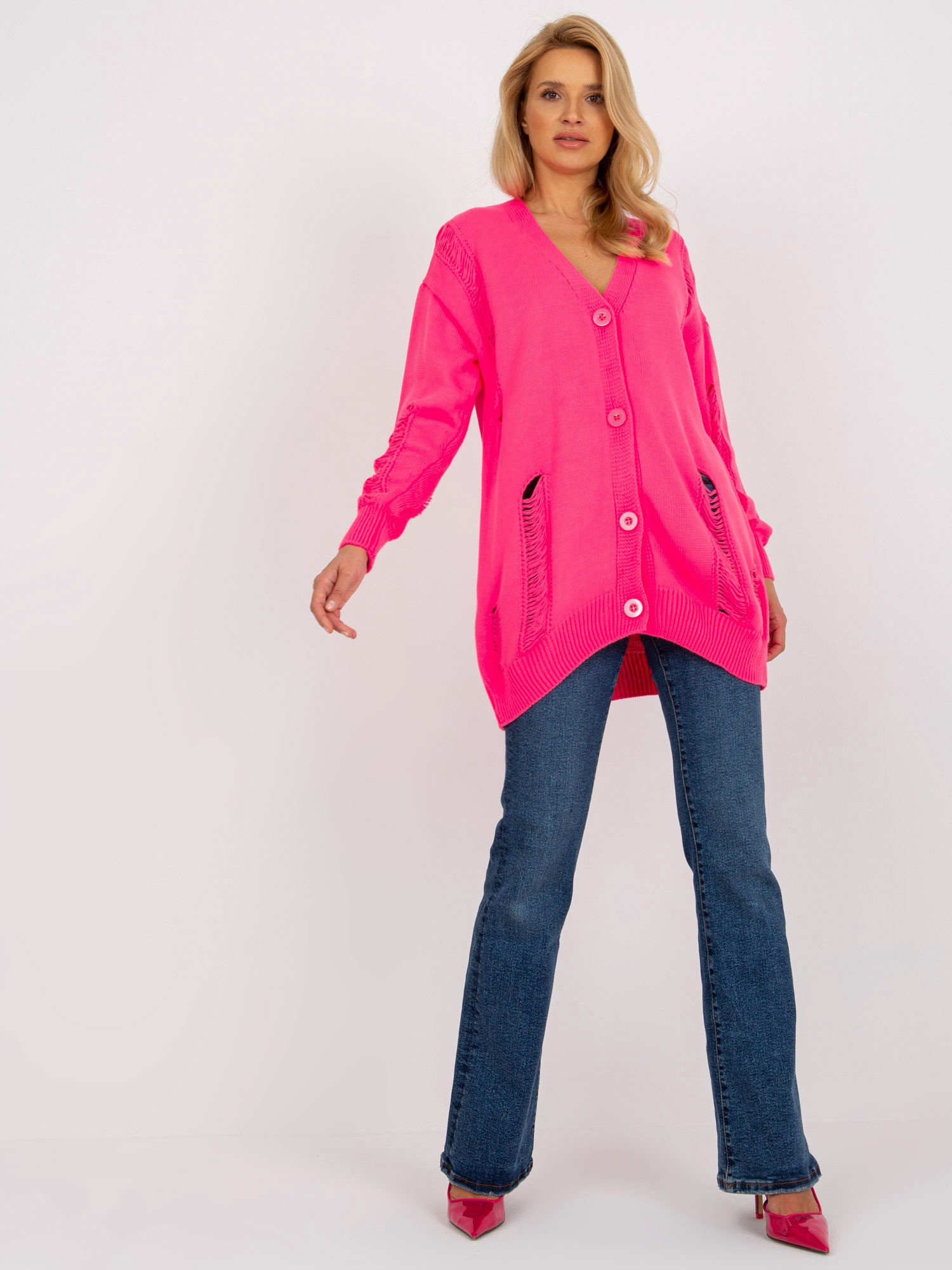 Hurt Fluo pink loose cardigan with holes RUE PARIS.