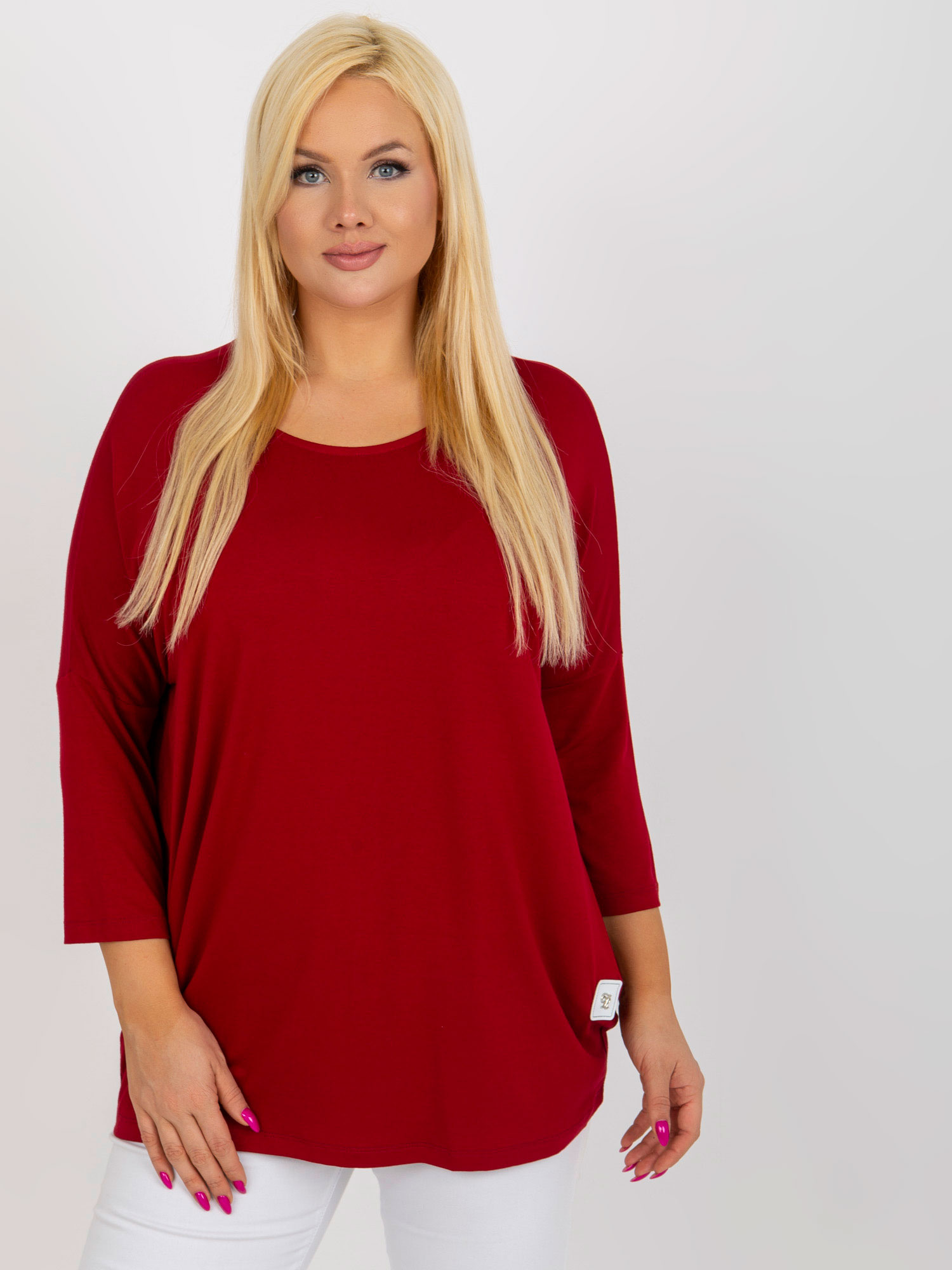 Bordowa bluzka plus size basic z rękawem 3/4